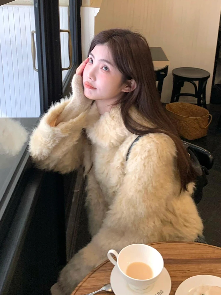 

Милое и стильное женское пальто из утолщенного меха ягненка, новинка 2025 года, экологичное, из смесового хлопка и полиэстера