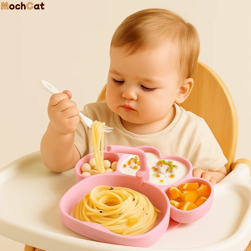 

Non-Slip Cat Paw Suction Dinner Plate BPA-Free Durable Divided Silicone Suction Plate Waterproof Sturdy Kids Feeding Tableware