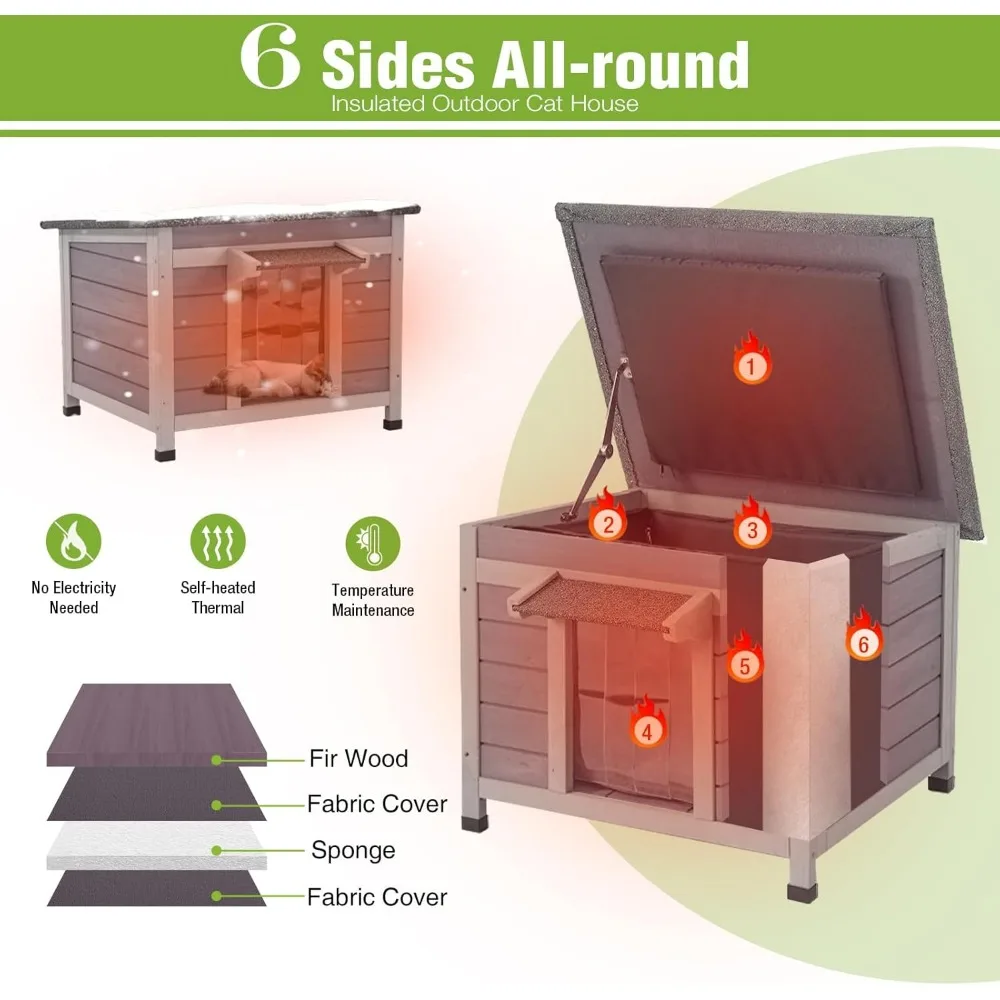 Refugio para gatos con aislamiento resistente a la intemperie para exteriores con forro térmico integral para máxima comodidad y protección