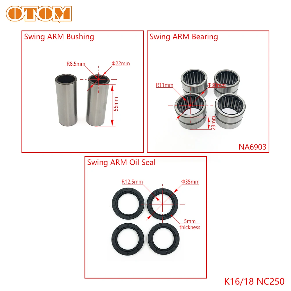 OTOM Motorcycle Swing ARM Oil Seal Needle Roller Bearing Bushing Maintenance Parts For KEWS K16 K18 ZHONGSHEN NC250 NC450 MT250