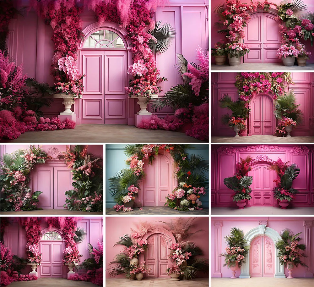 

Mehofond Photography Background Summer Pink Door Princess Girls Birthday Party Cake Smash Portrait Decor Backdrop Photo Studio