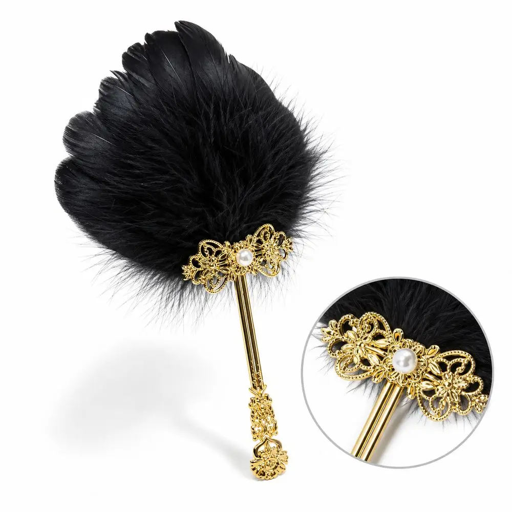 Gifts Pearl Vintage Feather Fan Alloy Dance Accessories Fairy Feather Fan Double Sided Dance Hand Fan Wedding Parties