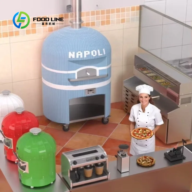 Wood Fired Pizza Oven with Stone Refractory Brick Commercial Heavy Duty Gas Electric Rotating Chapati Bread Bakery Outdoor
