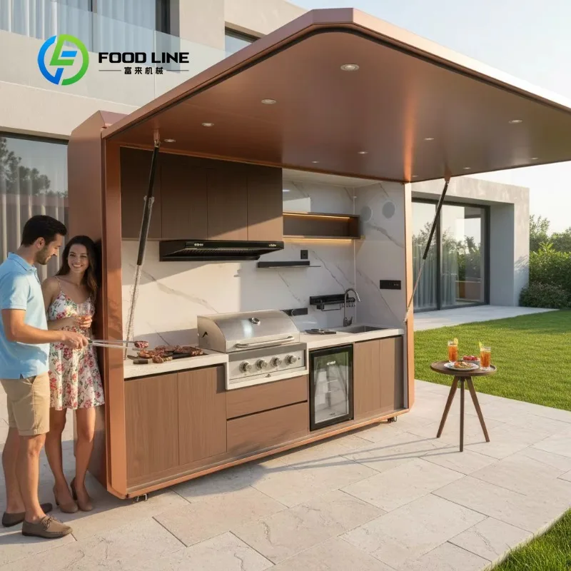 Customized Modular Mobile Outdoor Kitchen Island All in One Unit With Integrated Grill Prep Station For Backyard Luxury Dining