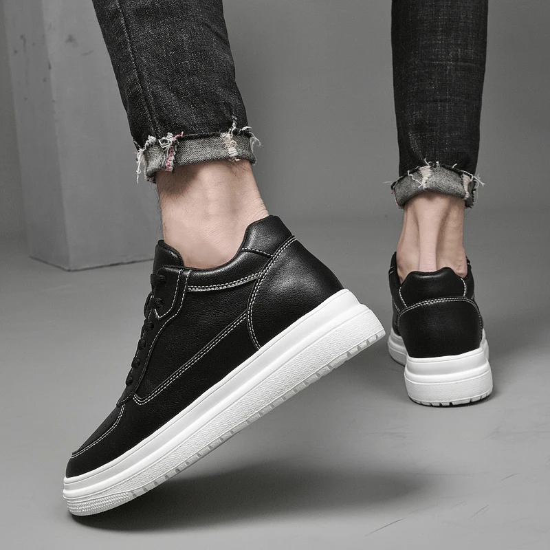 Elevador tênis homem elevador sapatos altura aumentar palmilha 8cm branco preto sapatos mais altos homens lazer moda esportes mais tamanho 36-44