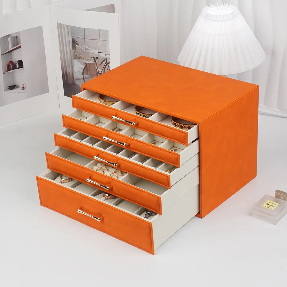 5-Layer Drawer Jewelry Box, Large Capacity PU Leather Organizer, Multi-Layer Storage Case for Rings Earrings Necklaces