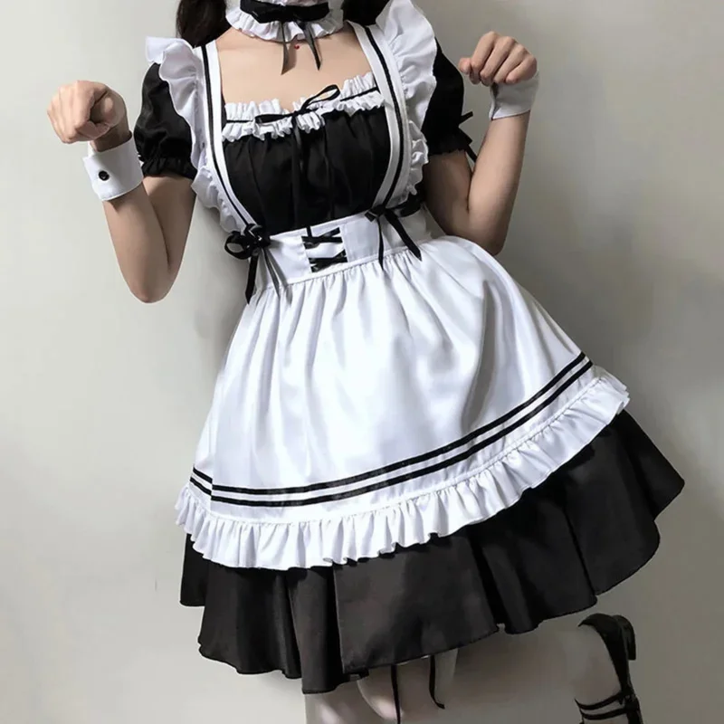 Coslan 2022 Nero Carino Lolita Costumi da cameriera Ragazze Donne Bella Cameriera Cosplay Animazione Spettacolo Vestito giapponese Abito di alta qualità Cl