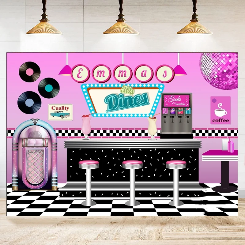 50s Diner Photography Backdrop Large Banner Decoration Dessert Table Background Poster Photobooth Props