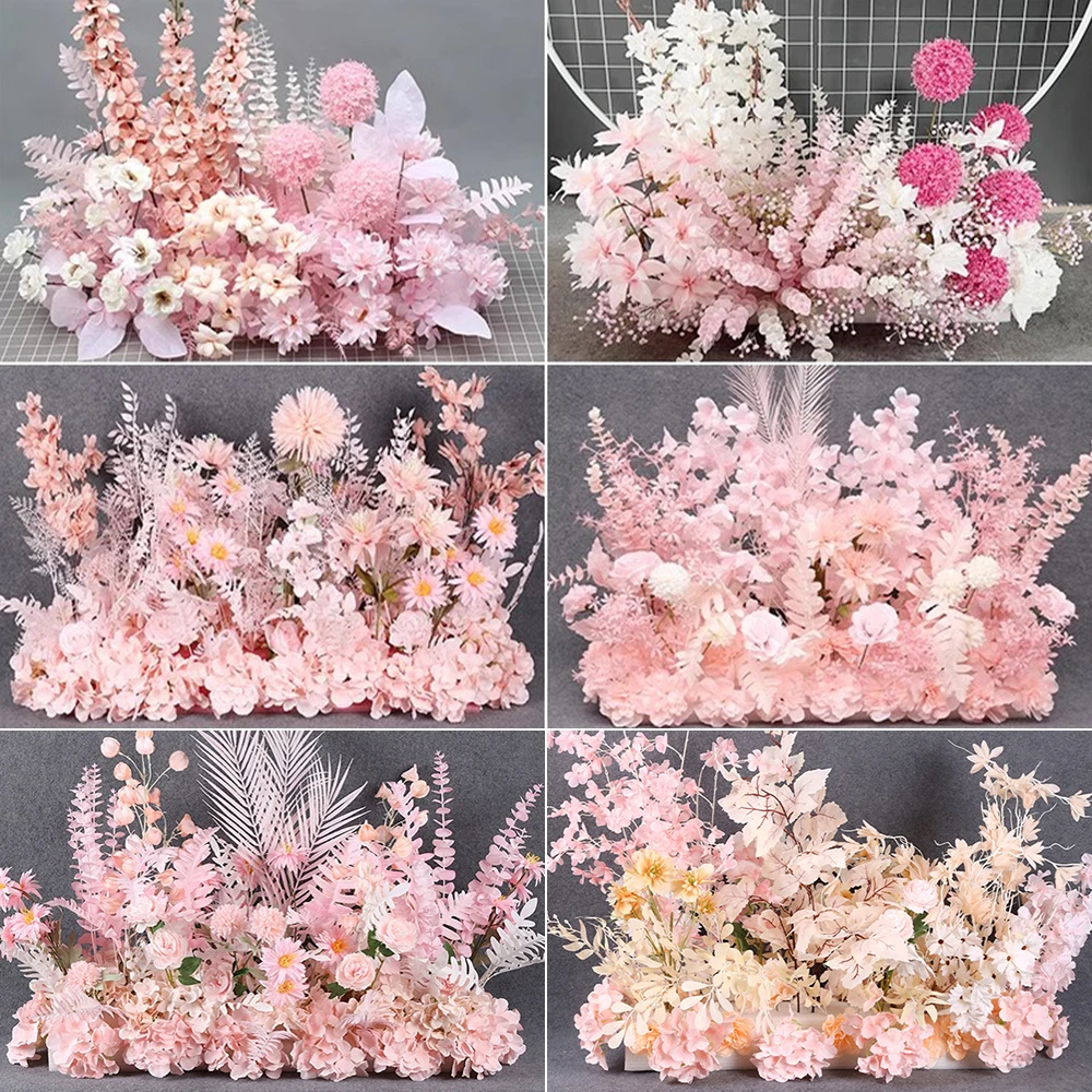 

Романтическая розовая серия, свадебная роза, гортензия, декор, сделай сам, сценический фон, дорога, свинцовая цветочная композиция, искусственный букет