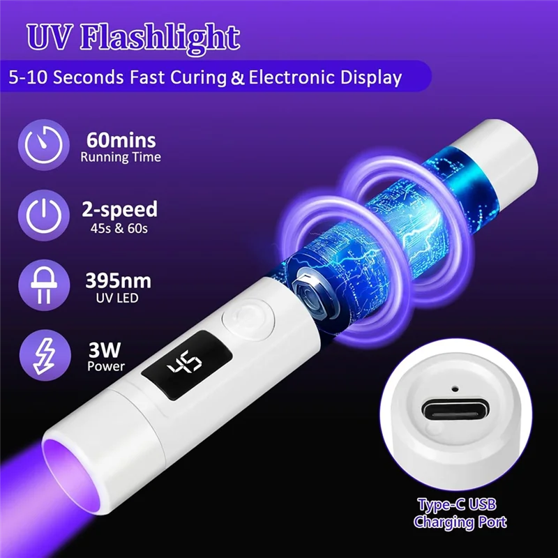 Luz A74E-UV para resina con linterna UV lateral, temporizador de 3 velocidades, pantalla Digital, lámpara de curado rápido de 36W para manualidades