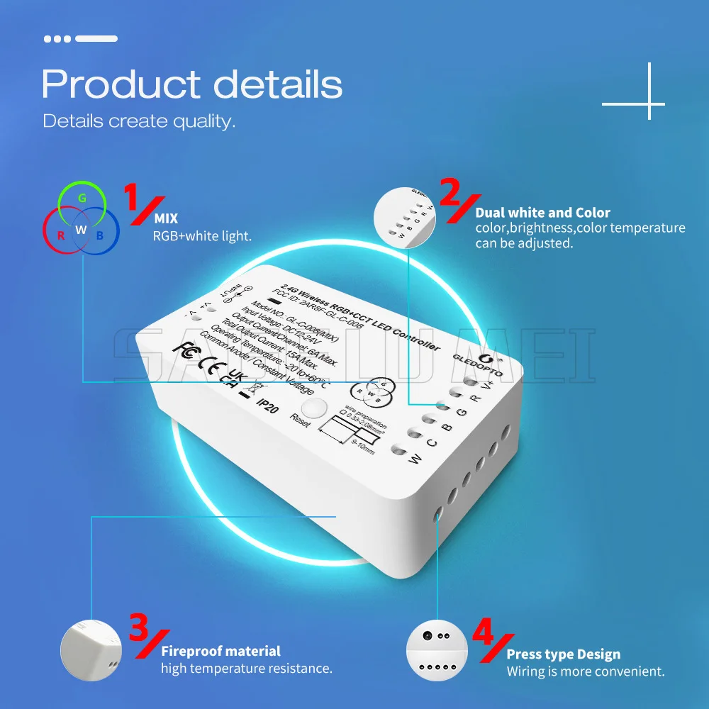 GLEDOPTO GL-C-006/007/008/009 Zigbee3.0 RGBW WWCW ZigBee Smart LED Strip Controller Voice Control Work with SmartThing APP Alexa