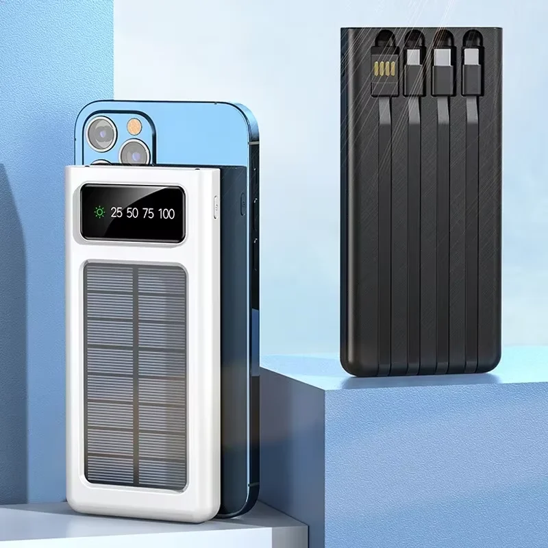 بنك طاقة شمسية بسعة 4 في 1 ، USB mAh ، شحن فائق السرعة ، نوع C ، شاشة عرض بإضاءة ليد ، مناسب لهاتف شومى ، آيفون