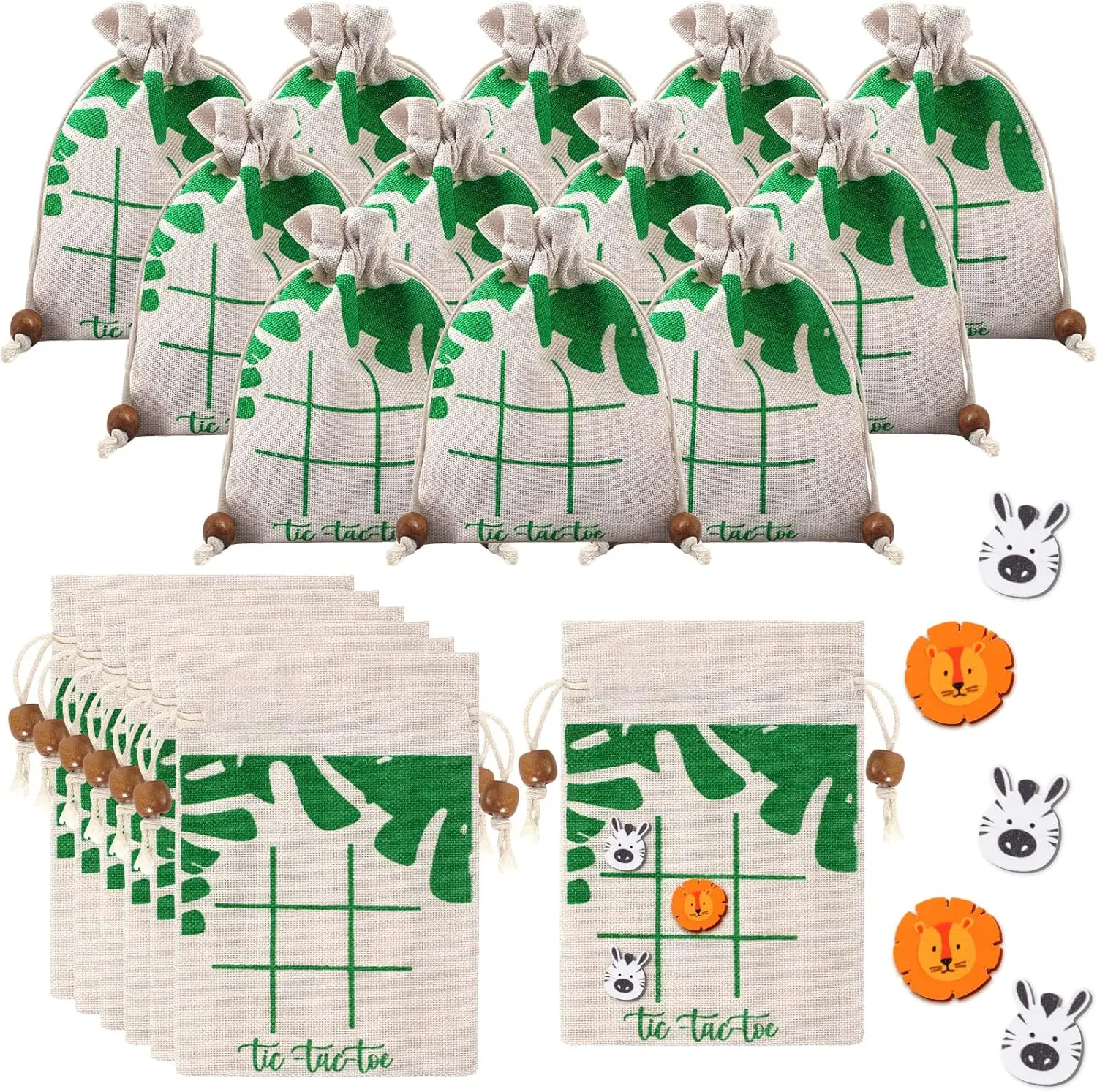 

Tic Tac Toe Game Set 24-Pack, Jungle Animals Theme for Kids' Party, Classroom Prizes, Baby Shower Favors