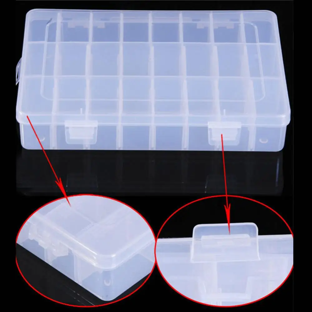 Organizer Holder Case Container Clear 10/15/24 Grids Jewelry Storage Box Pills