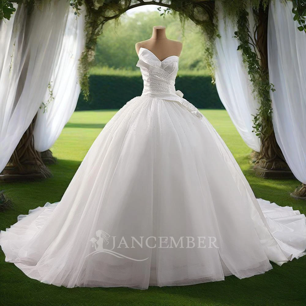 

Jancember Elegant Ball Gown Wedding Dresses Lace Strapless Bridal Gowns Custom Made High Quality Women Dress vestido de novia