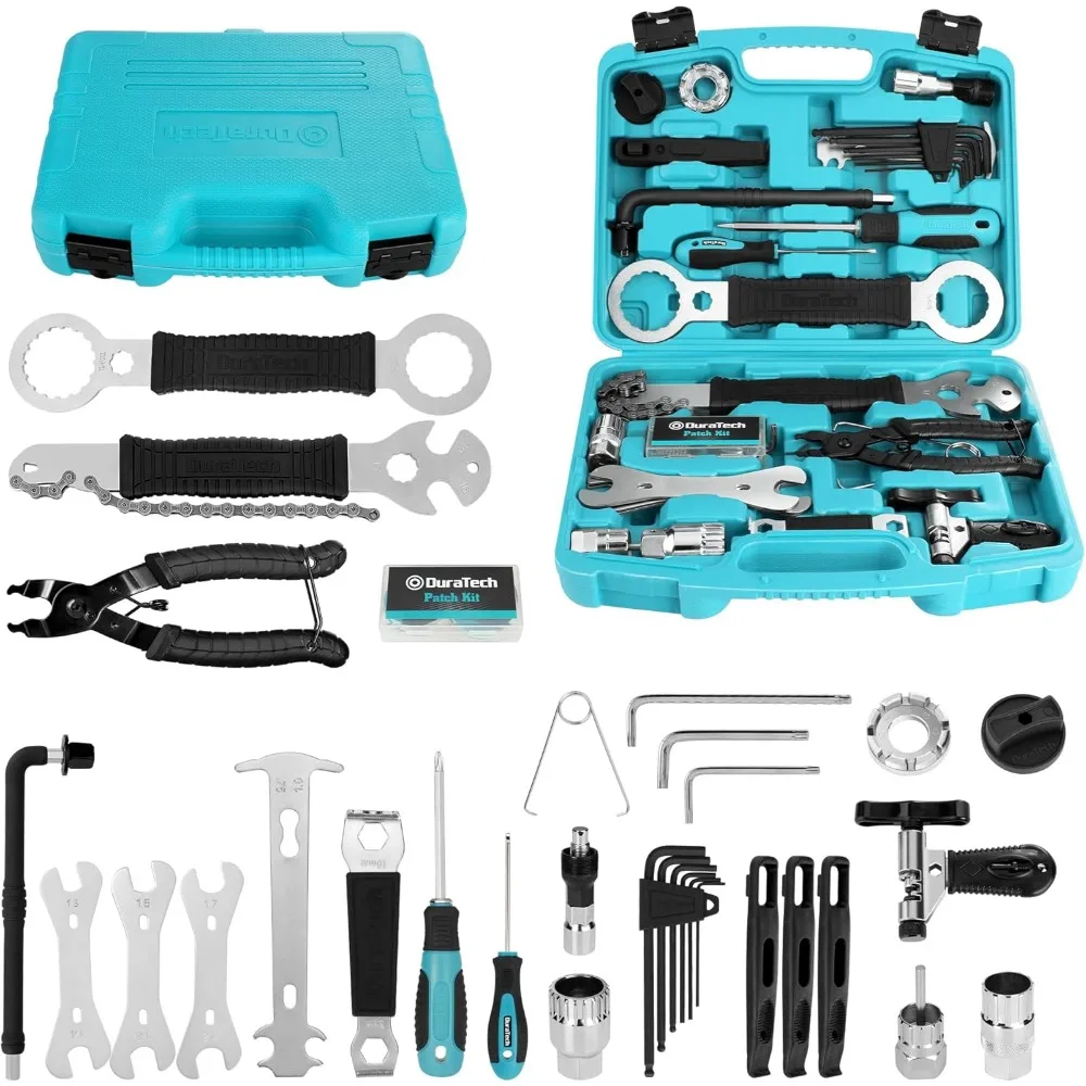 

41 Piece Bicycle Repair Tool Kit with Chain Riveter Tire Levers Crank Puller Storage Box for Mountain Road Park Maintenance
