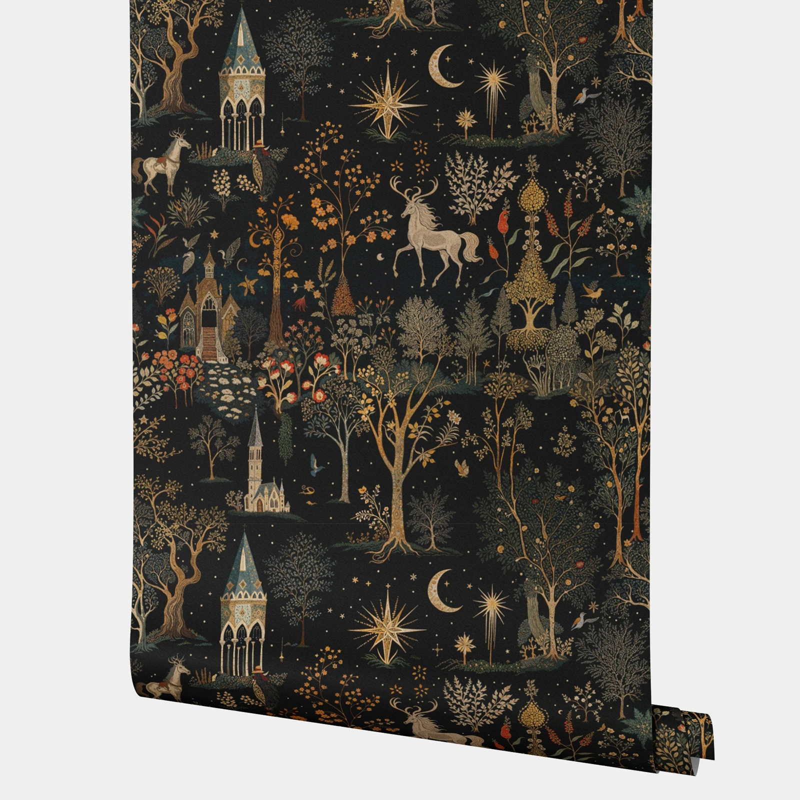 ورق جدران قابل للتقشير واللصق للغابات المسحورة، ورق حائط خيالي داكن للغرفة الفاخرة، ورق جدارية غامض، إكسسوارات منزلية، 50*300 سم #1