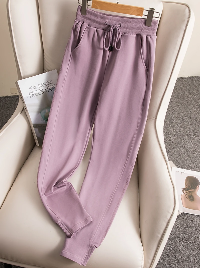 

Women's Loose Fit Cotton Sport Pants Spring Autumn Thin Casual Trousers Harlan Style High Waist Elastic Knitted Fabric