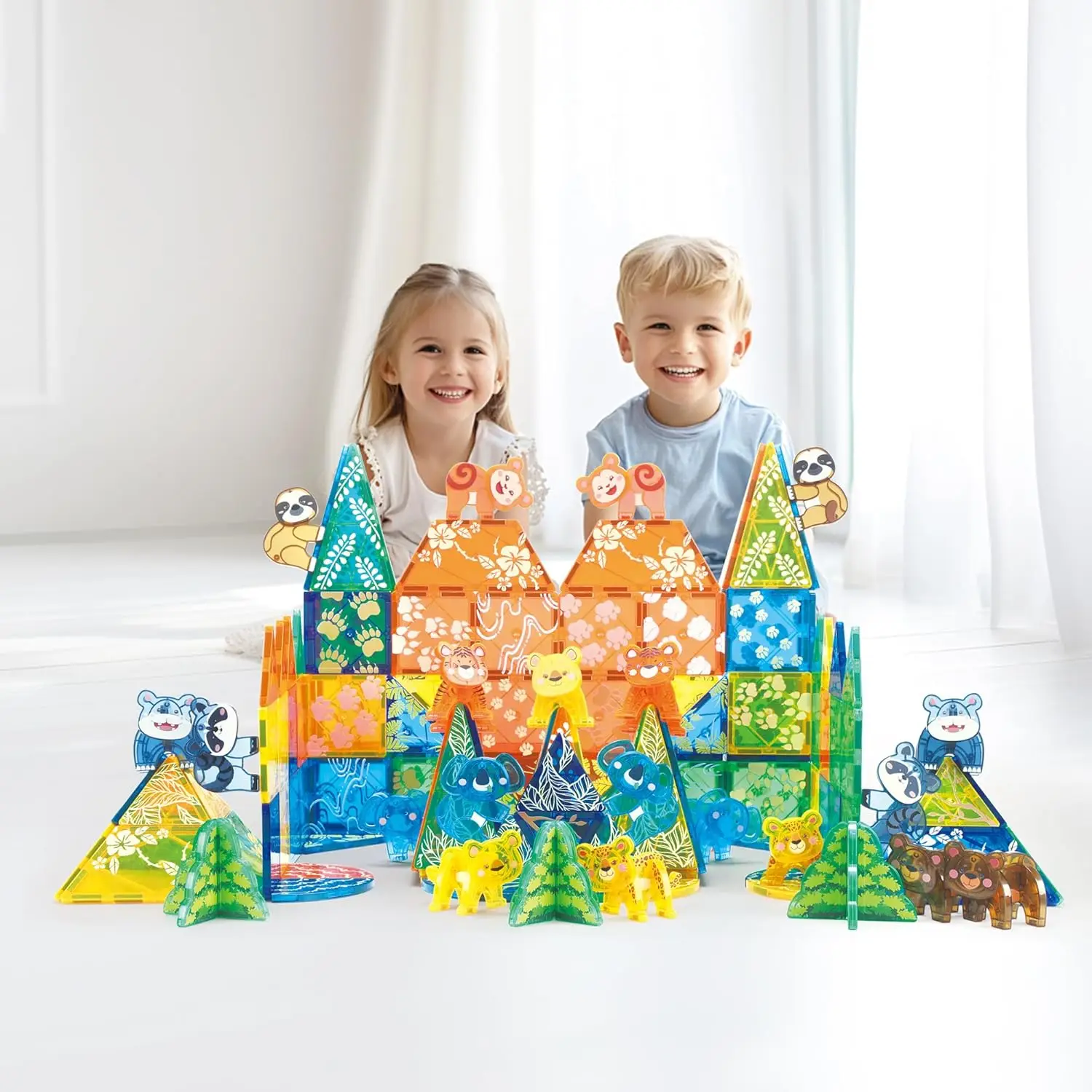 108 PCS Zoo Animals Magnetic Tiles Set,Magnet Building Blocks Farm World Toys,STEM AUTHENTICATED,Magnetic Animals for Kids Age 3