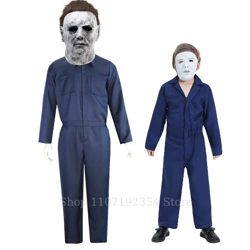 

Halloween Cosplay Jumpsuit Outfits Michael Myers Adult Costume Mask Horror Bloody Killer Carnival Party Kids Costume For Men