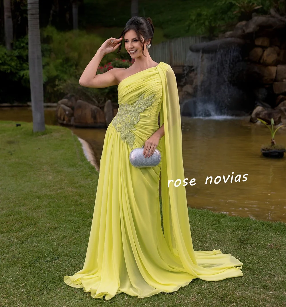 Customized Chiffon Beading Pleat One-shoulder A-line Floor-length Bespoke Occasion Prom Dresses Party Gown Gorgeous Elegant