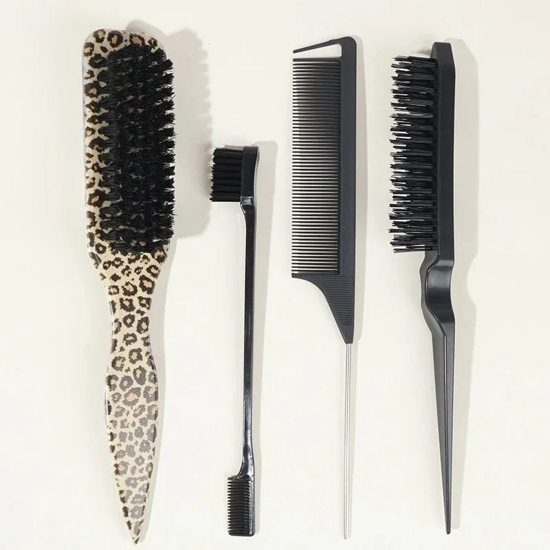 

4pcs Hairdressing Styling Set with A Smooth Hair Combing Comb Pointed Tail Cleaning Brush Lightweight and Portable