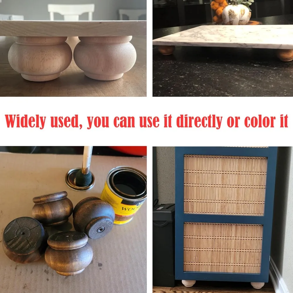 2 Inch Wooden Furniture Legs, Solid Wood Unpainted Replacement Furniture Legs, Cabinet Legs/Desk/Sofa/Bookcase Bun Feet, DIY Woo