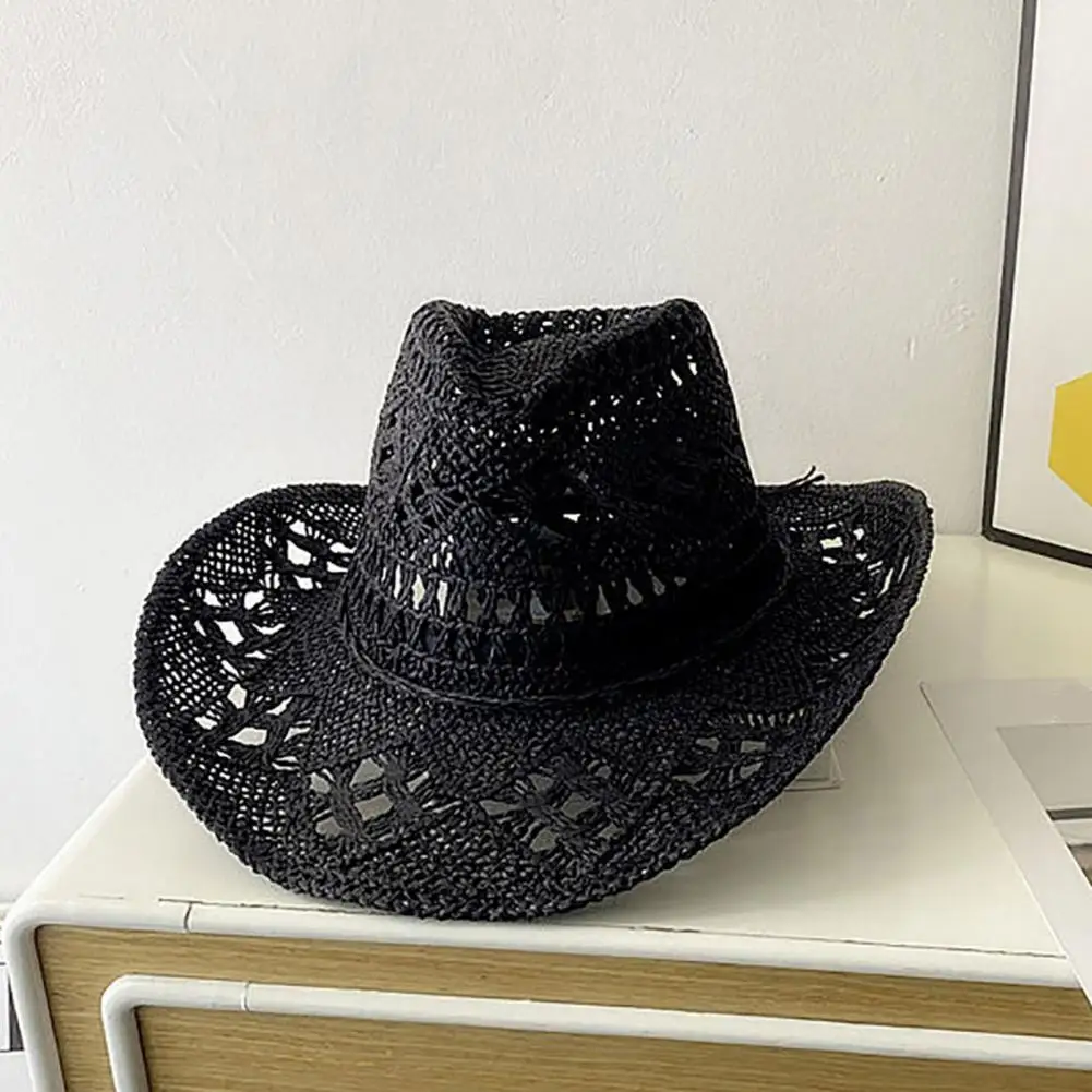 Straw Hat Women Men Summer Handmade Vintage Hollow Western brim Sun Fisherman Mountaineering Bohemian Chain Jewel