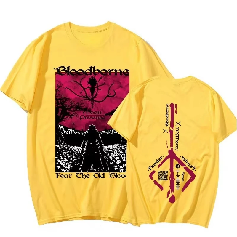 Bloodborne Graphic Washed Cotton T‑shirt Unisex Horror Game Crew Neck Oversized Short Sleeve Harajuku Streetwear Casual Tops