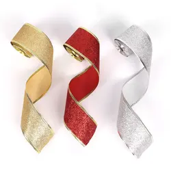 2M Glitter Christmas Ribbons With Iron Wire for Gift Packing Crafts Bows Xmas Tree Hanging Wedding Home Christmas Decoration