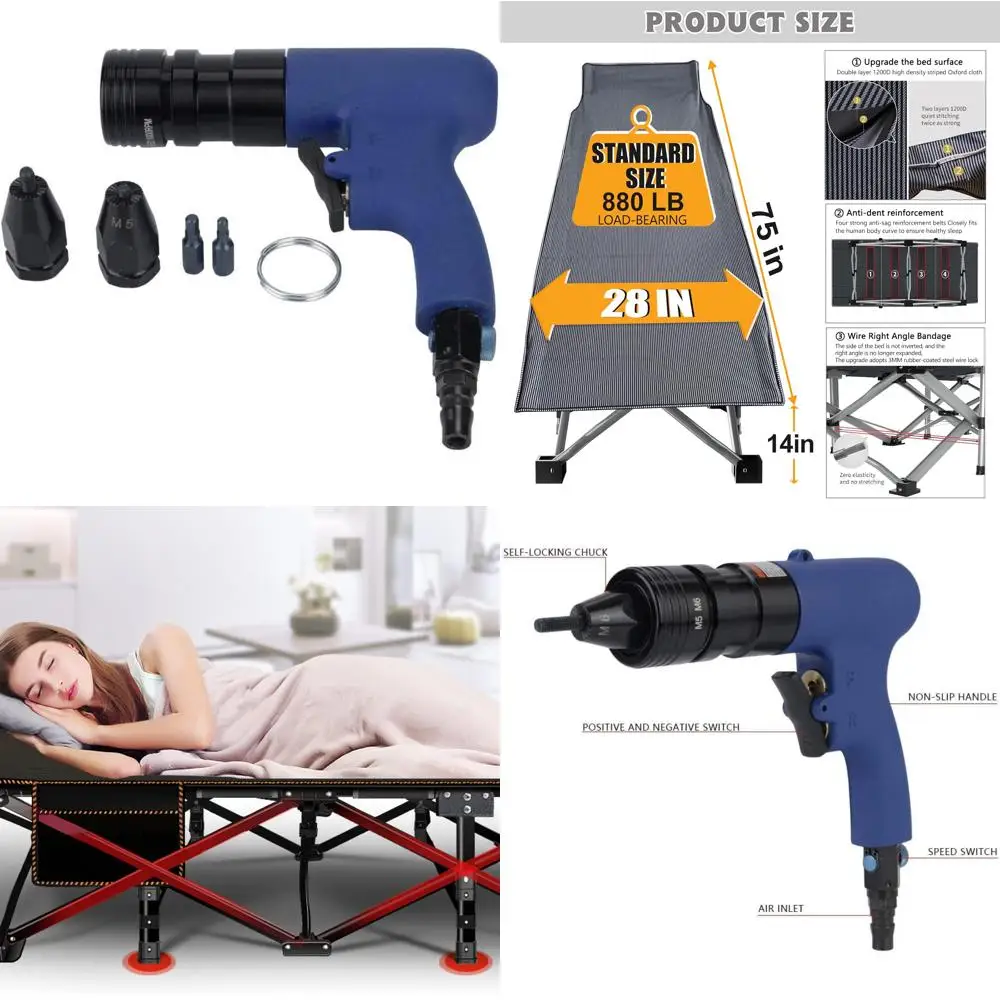 

Комплект пневматических заклепок промышленного класса для заклепок M5-M6, идеально подходит для крепления и украшения задач