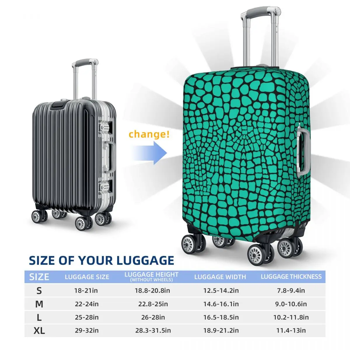 Snakeskin Suitcase Cover Flight Green Skin Print Elastic Luggage Accesories Cruise Trip Protection