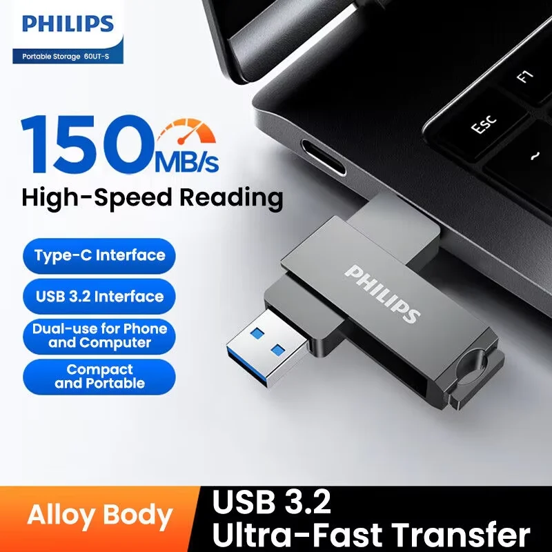 

Philips USB3.2 Type-C флэш-накопитель 256 ГБ 128 ГБ 64 ГБ 32 ГБ 16 ГБ 150 МБ/с высокоскоростной металлический флэш-накопитель U-диск