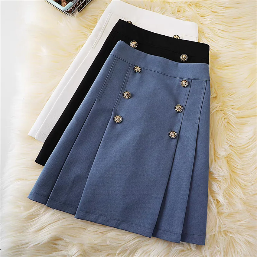 Gowyimmes 2025 Summer Women Double Button Chiffon Skirt Elegant Lady High Waist A-line Pleated Skirts Mini Girl Bottomings 1741