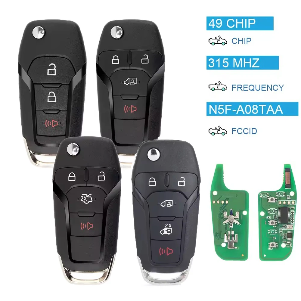 KEYECU Replacement Flip Remote Key Fob 3/4/5Buttons 315MHz  ID49 Chip N5F-A08TAA For Ford Fusion F150-F550 Transit 2013+