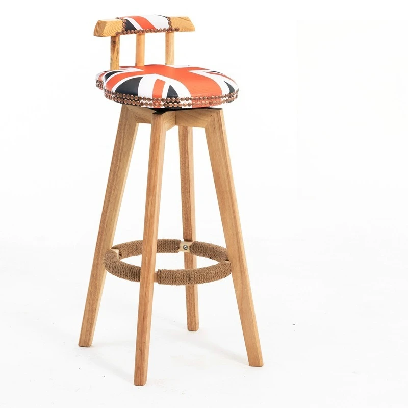 Simple log bar chair high stool bar stool solid wood stool bar cafe reception