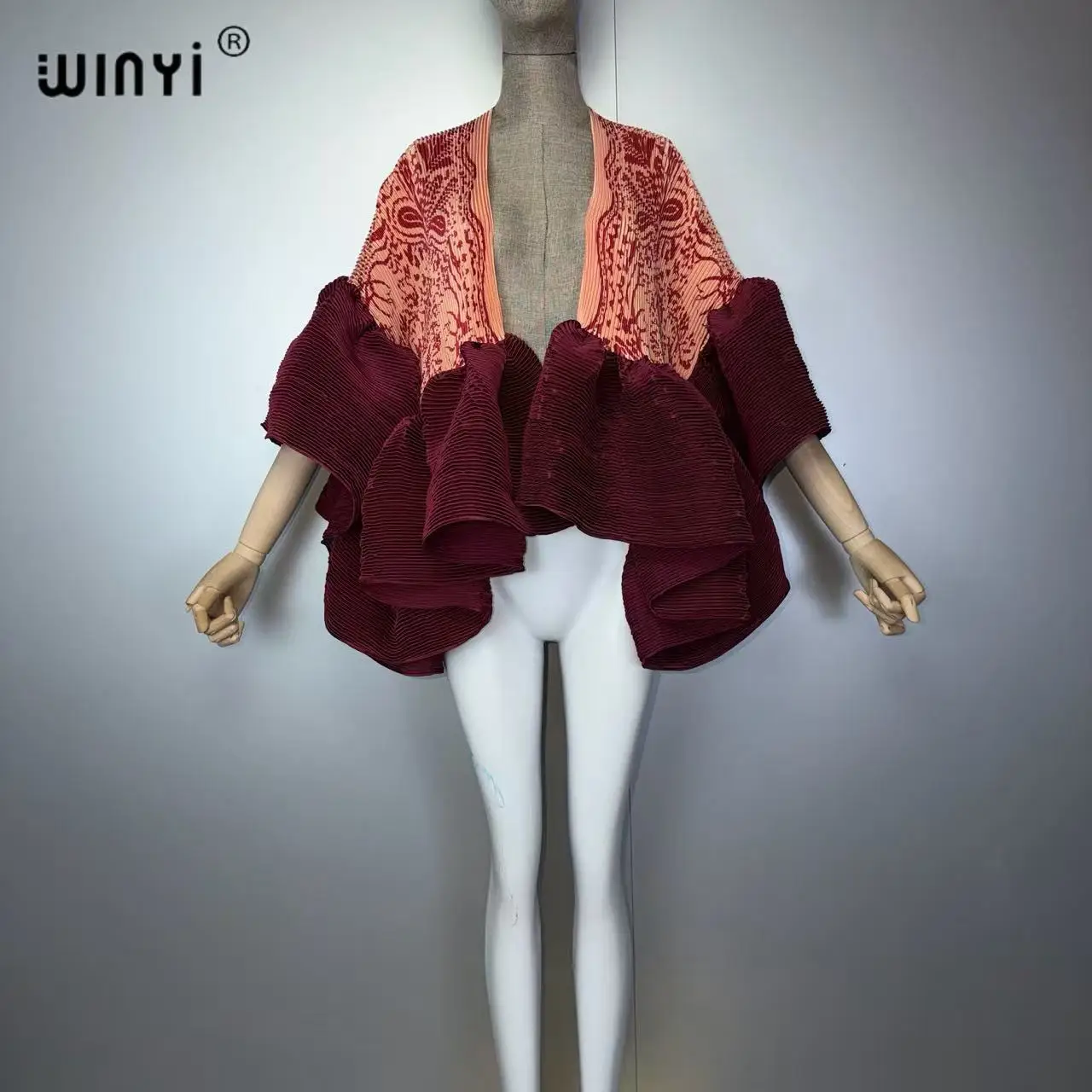 WINYI Africa Women's Kimono Pleated Cardigan Boho Dress Beachwear Bohemia Cover up holiday coat Luxury fashion short jacket