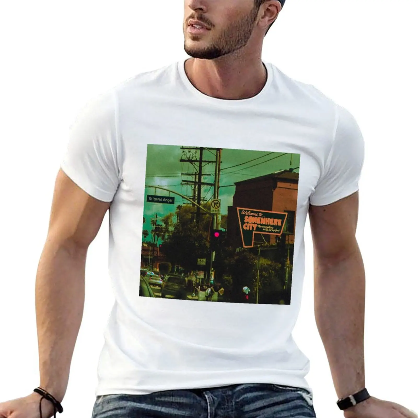 Origami Angel - Somewhere City T-Shirt t shirts cotton 100% essential t shirt man graphic t shirt T-shirt