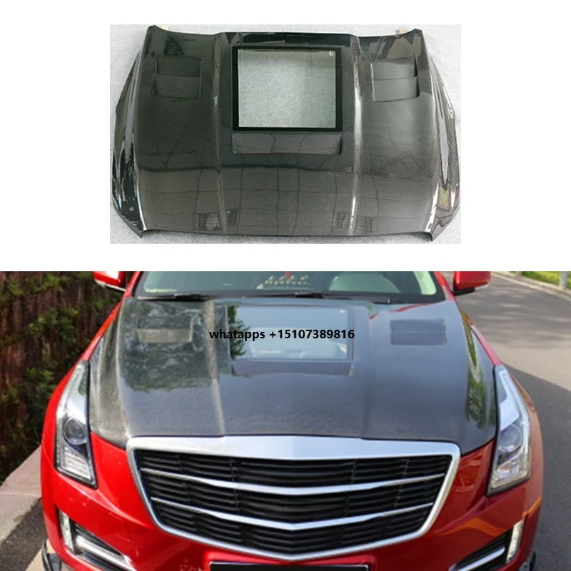 

Car Upgrade Carbon Fiber Transparent Engine Hood New Condition Fit for Cadil 2014-2017 ATS-L Wet Carbon Fiber