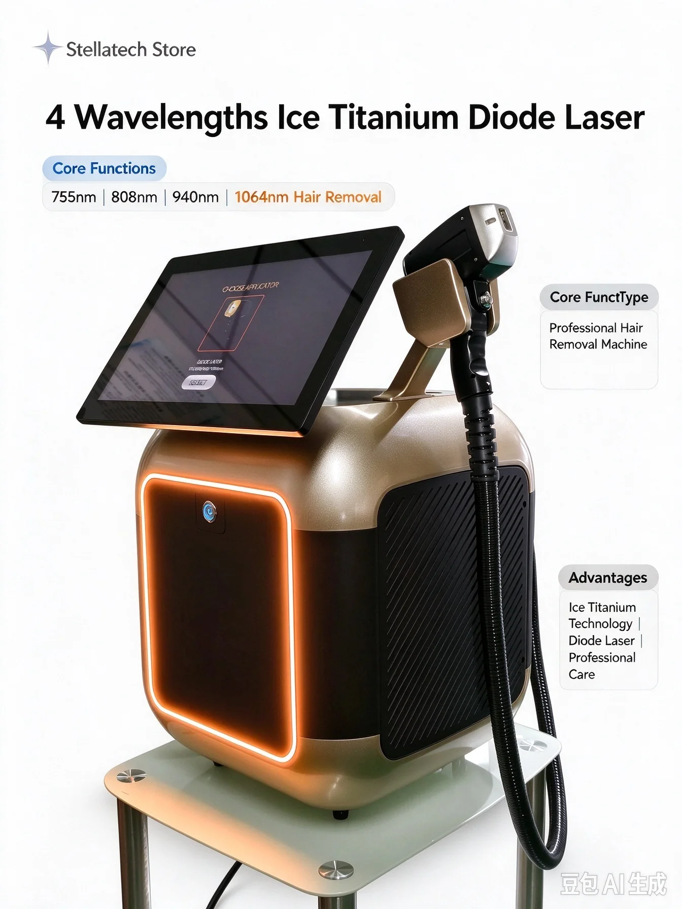 2026 Newest Professional 4 Wavelengths   Hair Remover Machine Ice Titanium Diode   755 808 1064 940 for Hair Removal