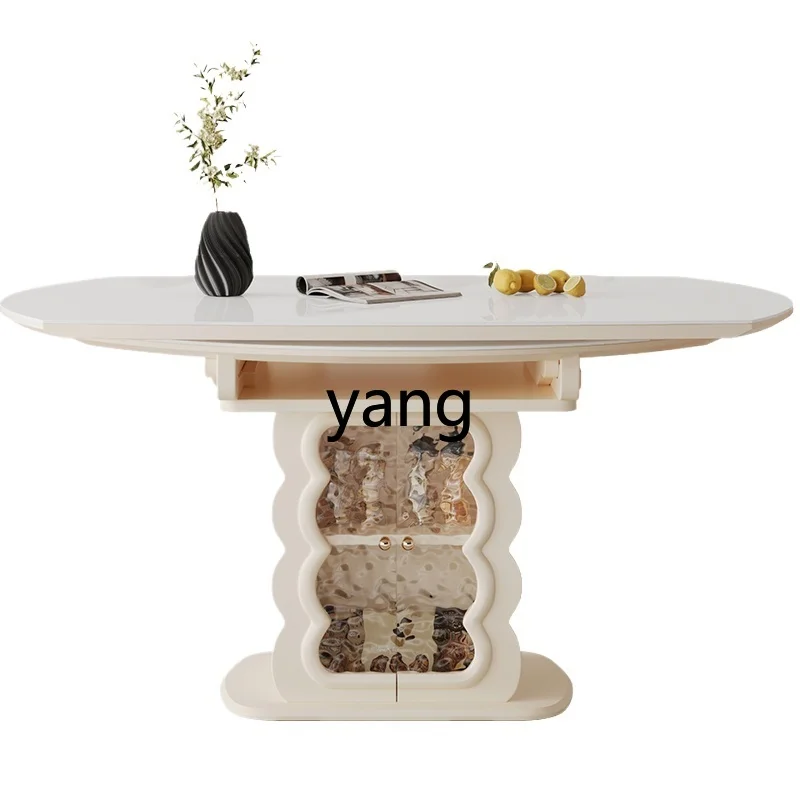 

LH cream style dining table square and round dual-purpose rock slab dining table and chair combination