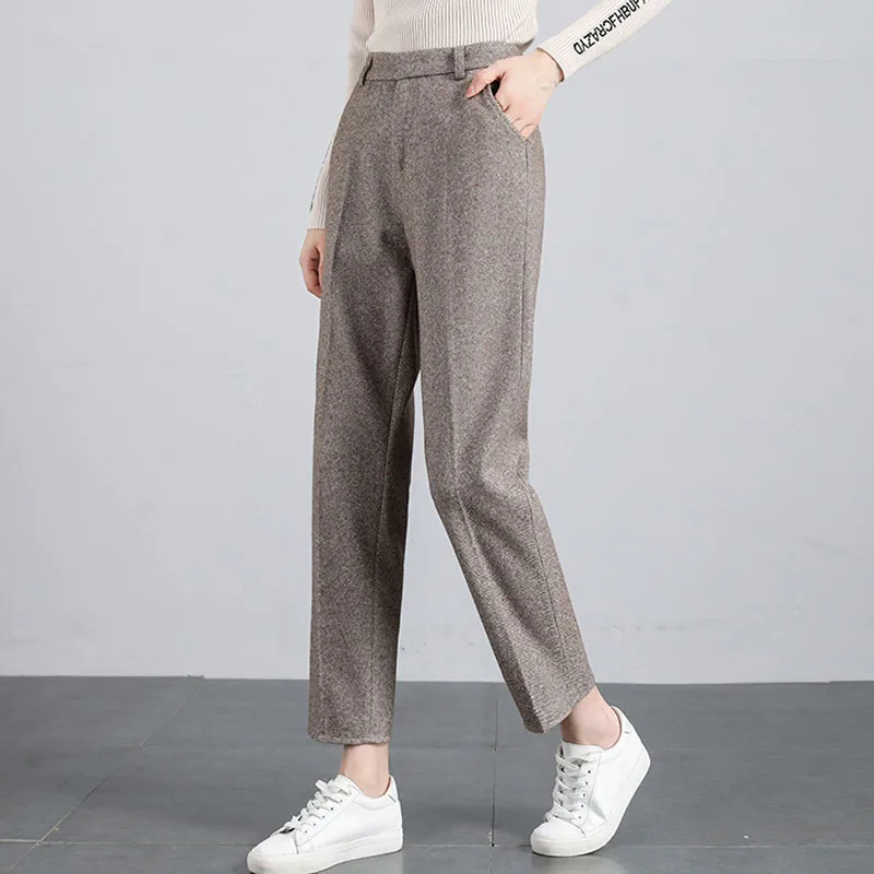 Autumn Woolen Pants Women Harem Pencil Pants Women 2022 Winter High Waisted Casual Suit Pants Office Ladies Trousers New 23977