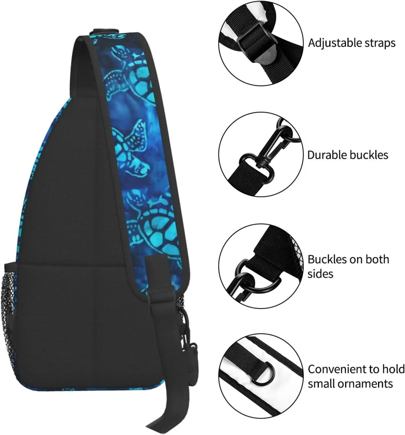 Mochila cruzada con patrón de cuerda para hombre y mujer, bolso de hombro para el pecho, mochila de viaje para senderismo, mochila de día, tortuga marina