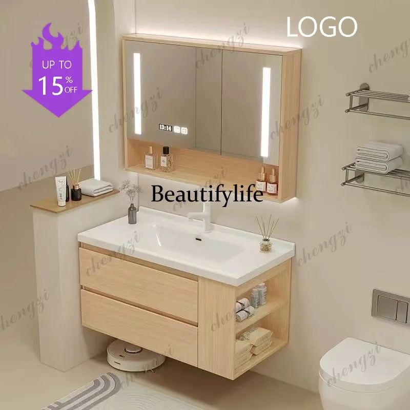 M183 Floating Bathroom Vanity with Ceramic Integrated Sink Combo, Wall Mounted Storage Cabinet with 2 Drawers Faucet & Pop Up Dr