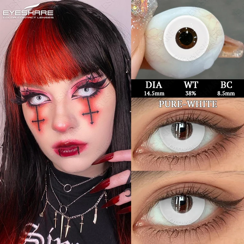 EYESHARE 2pcs Cosplay Contact Lenses Halloween Colored Lenses for Eyes Yearly Beautiful Pupil Black Lenses White Eye Contacts