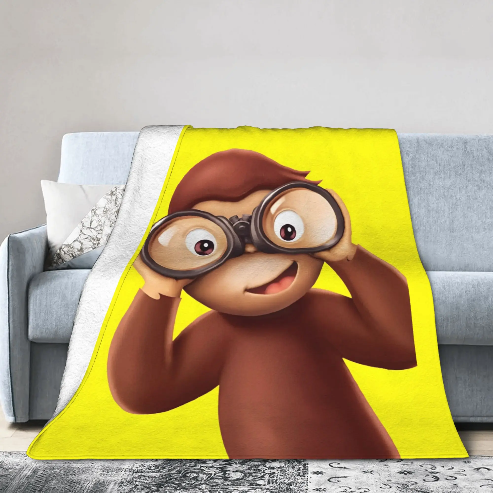 Curious Monkey Georges Cartoon Knitted Blankets Fleece TV Series Ultra-Soft Throw Blankets for Bedding Throws Quilt Portable