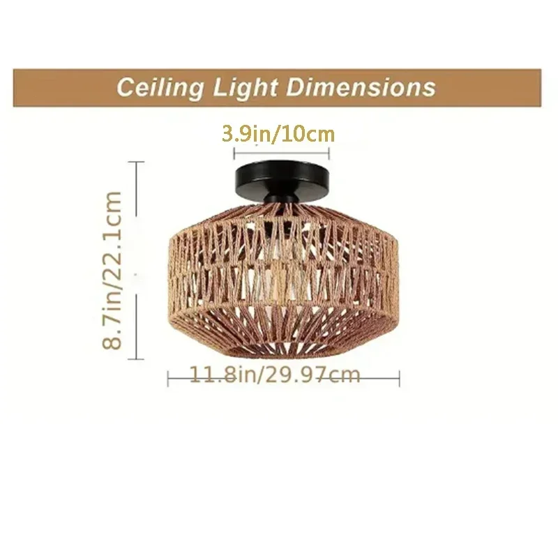 Ceiling Lamp Rattan E27 Bulb Chandelier Light Fixture Hand Woven  Mount For Hallway Bedroom Kitchen Entrance Living Room