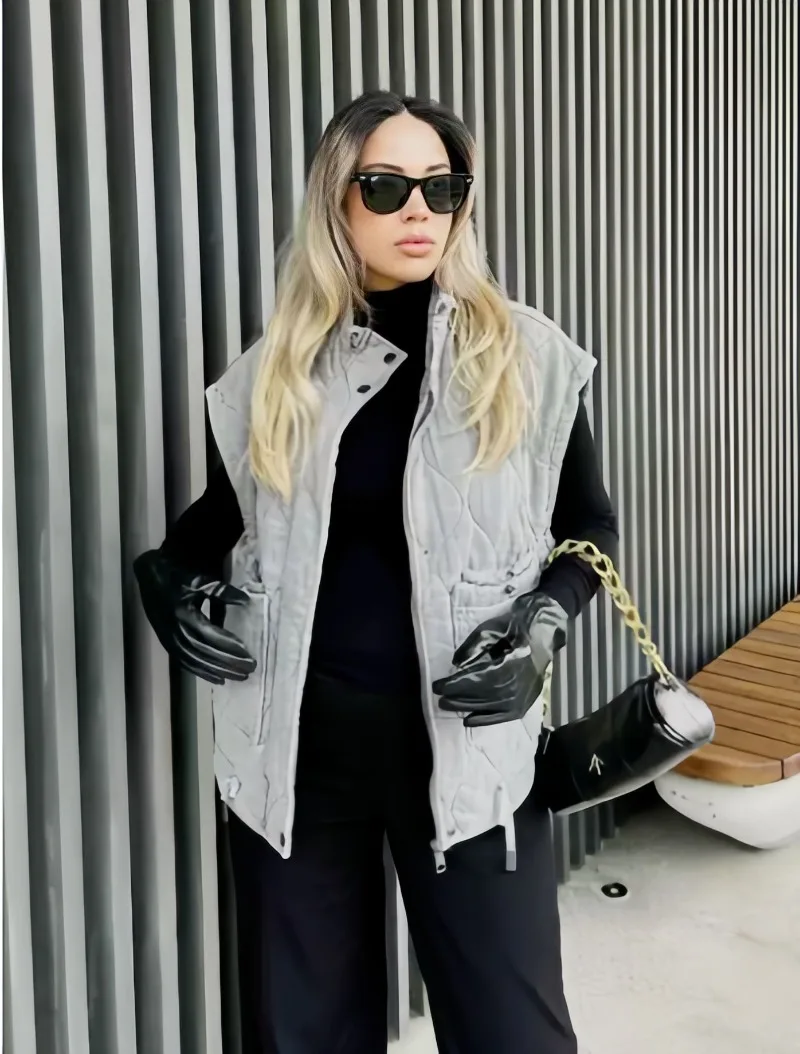 

Простой женский хлопковый жилет для поездок на работу, жилет без рукавов с ромбическим дизайном и воротником-стойкой, теплая повседневная осенне-зимняя одежда