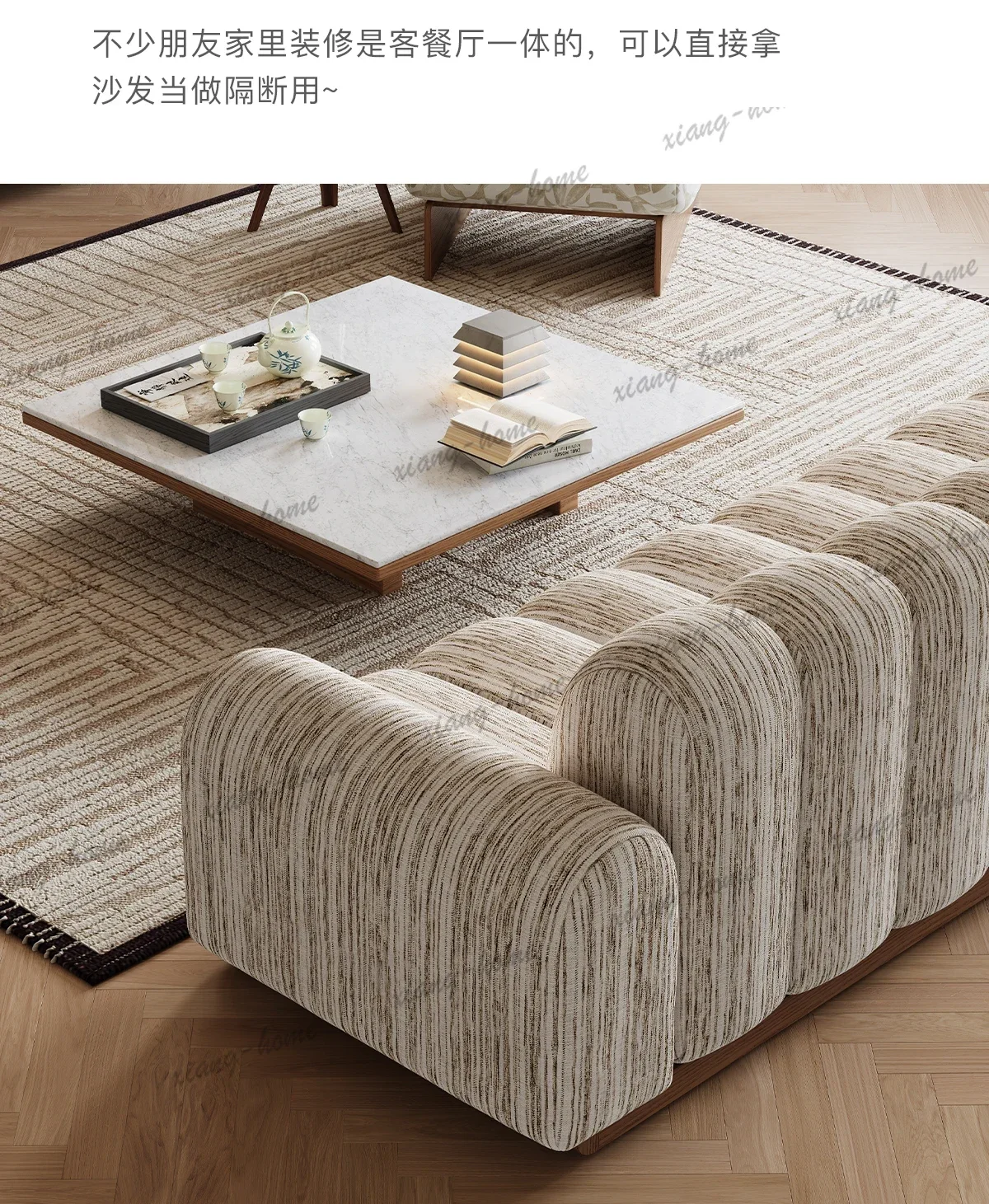 YJ French retro solid wood straight row one-character sofa size apartment living room home