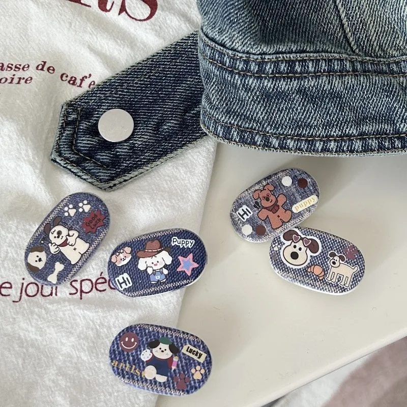 Imitation Denim Cute Dog Oval Hair Clips, Fun Sweet Cool Cartoon Alligator Clips, Ins Style Bangs Side Hair Accessories Present